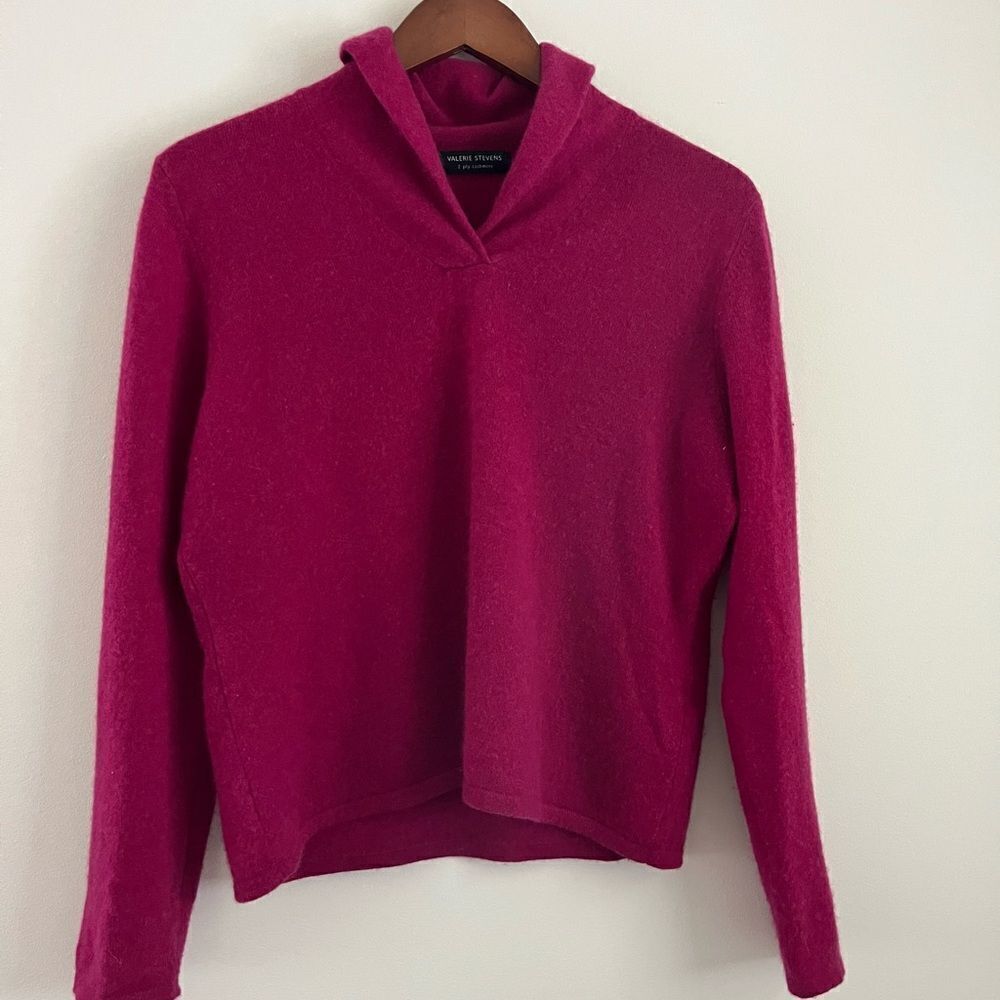 Valerie Stevens 2 Ply Fuchsia Cashmere Sweater | Size Large